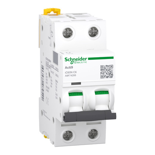 A9F74206 – Schneider Electric Miniature circuit breaker (MCB), Acti9 iC60N, 2P, 6A, C curve, 6000A (IEC/EN 60898-1), 10kA… — SCHNEIDER