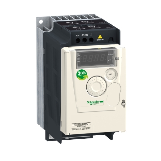ATV12H075M2 – Schneider Electric variable speed drive ATV12 – 0.75kW – 1hp – 200..240V – 1ph – with heat sink — SCHNEIDER