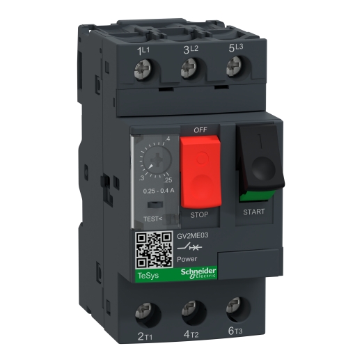 GV2ME03 – Schneider Electric Motor circuit breaker, TeSys GV2, 3P, 0.25-0.4 A, thermal magnetic, screw clamp terminals — SCHNEIDER