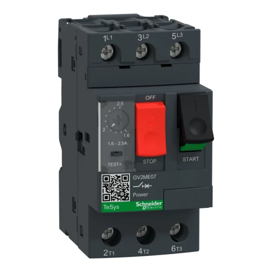 GV2ME07 – Schneider Electric Motor circuit breaker, TeSys GV2, 3P, 1.6-2.5 A, thermal magnetic, screw clamp terminals — SCHNEIDER