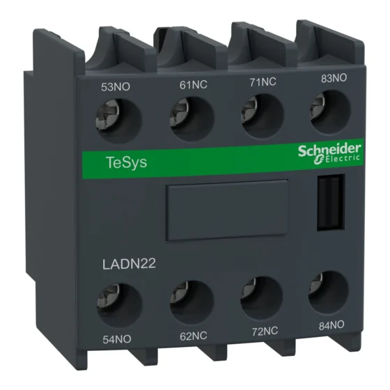 LADN22 – Schneider Electric LADN22 Auxiliary contact block, TeSys D, 2NO + 2NC, front mounting, screw terminals. — SCHNEIDER
