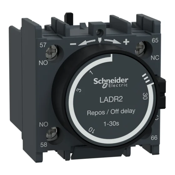 LADR2 – Schneider Electric Time delay auxiliary contact block, TeSys D, 1NO + 1NC, off delay 1-30s, front, screw clamp terminals — SCHNEIDER