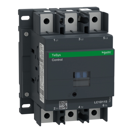 LC1D1156MD – Schneider Electric Contactor, TeSys Deca, 3P(3NO), AC-3/AC-3e, ≤ 440V, 115A, 220V DC standard coil, lugs/bars… — SCHNEIDER