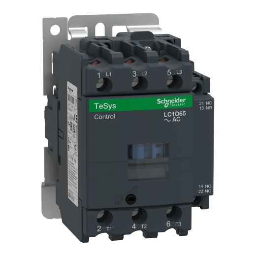 LC1D65E7 – Schneider Electric Contactor, TeSys Deca,3P(3NO),AC-3/AC-3e/ ≤ 440V 40A,48V AC 50/60Hz coil, screw clamp terminals — SCHNEIDER
