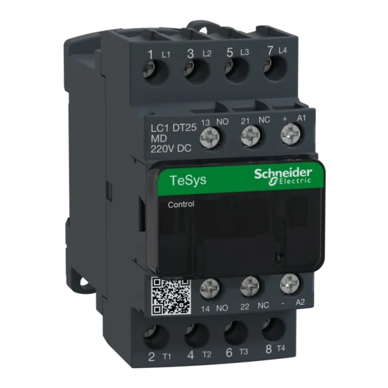 LC1DT25MD – Schneider Electric Contactor, TeSys Deca, 4P(4 NO), AC-1, <=440V, 25A, 220VDC standard coil, screw clamp terminal — SCHNEIDER