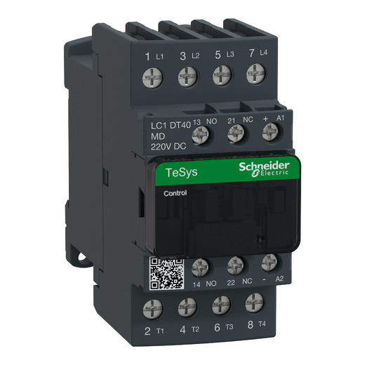 LC1DT40MD – Schneider Electric Contactor, TeSys Deca, 4P(4 NO), AC-1, ≤ 440V, 40A, 220VDC standard coil, screw clamp terminal — SCHNEIDER