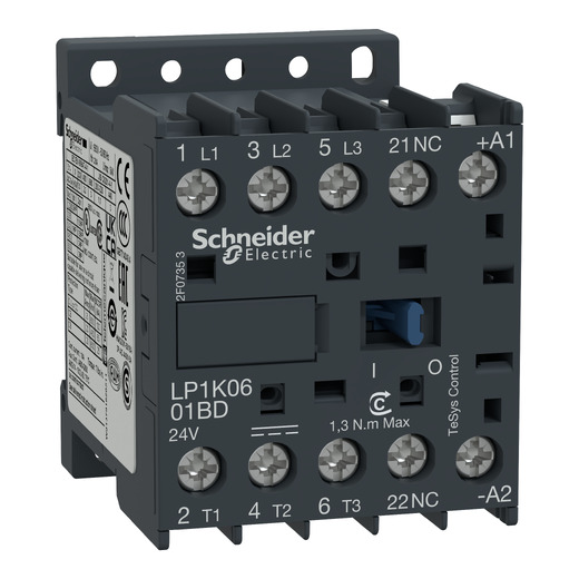 LP1K0901BD – Schneider Electric TeSys K contactor – 3P – AC-3 ≤ 440 V 9 A – 1 NC aux. – 24 V DC coil — SCHNEIDER