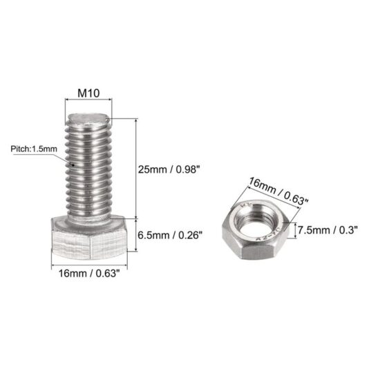 M10X25MM Bolts with Nuts & Washer