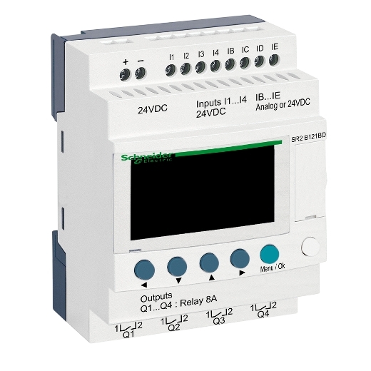 SR2B121BD – Schneider Electric compact smart relay Zelio Logic – 12 I O – 24 V DC – clock – display — SCHNEIDER