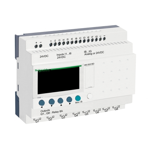 SR2B201BD – Schneider Electric compact smart relay Zelio Logic – 20 I O – 24 V DC – clock – display — SCHNEIDER