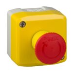 XALK178 – Schneider Electric Harmony XALD, XALK, Control station, plastic, yellow lid, 1 red mushroom push button Ø40, turn…