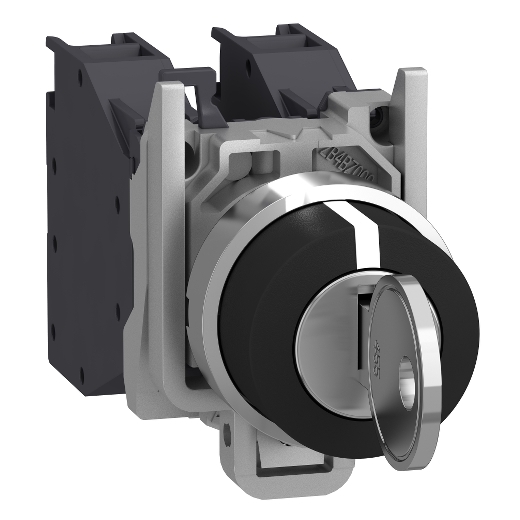 XB4BG33 – Schneider Electric Key switch selector, metal, black, Ø22, key n°455, 3 positions, stay put, 2 NO — SCHNEIDER