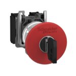 XB4BS9442 – Schneider Electric Red Ø40 Emergency stop, switching off Ø22 latching key release 1NC