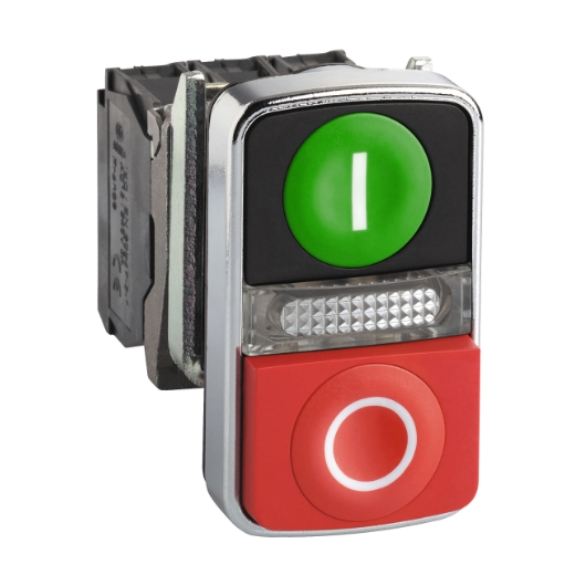 XB4BW73731B5 – Schneider Electric Illuminated double-headed push button, metal, Ø22, 1 green flush I + 1 pilot light + 1 red… — SCHNEIDER