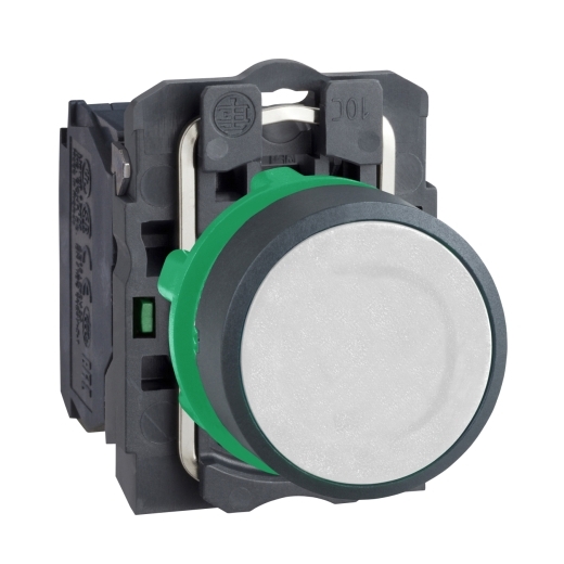 XB5AA11 – Schneider Electric Harmony XB5, Push button, plastic, flush, white, Ø22, spring return, unmarked, 1 NO — SCHNEIDER