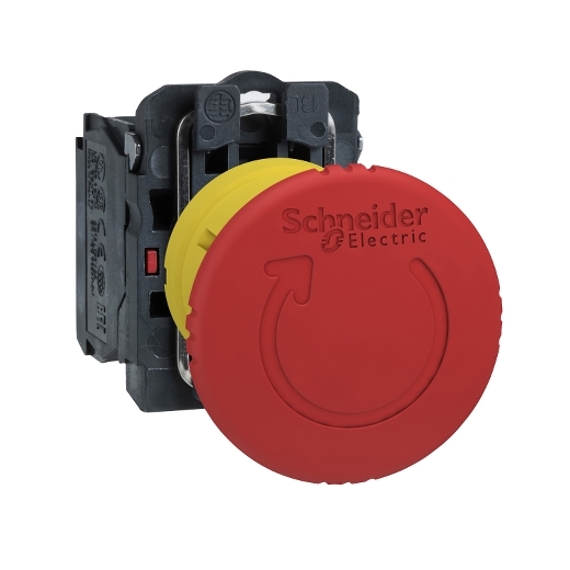 XB5AS8442 – Schneider Electric red Ø40 Emergency stop, switching off pushbutton Ø22 latching turn release 1NC — SCHNEIDER