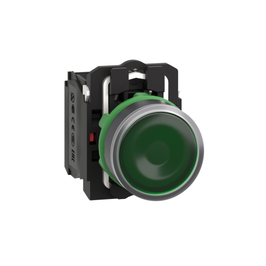 XB5AW33B5 – Schneider Electric Illuminated push button, plastic, flush, green, Ø22, spring return, 24 V AC/DC, 1 NO + 1 NC — SCHNEIDER